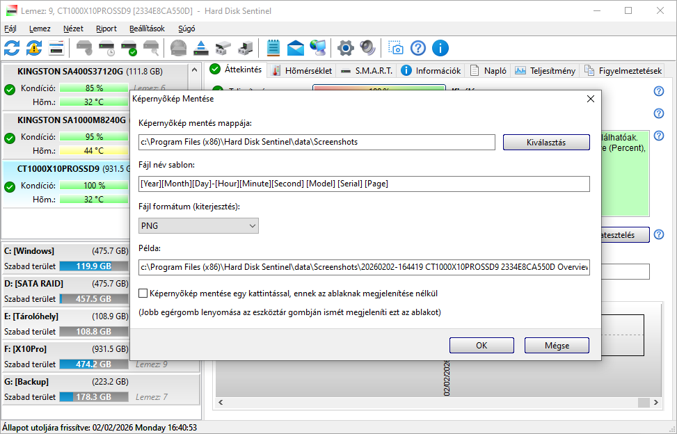 K�perny�k�p opci�k a Hard Disk Sentinel-ben